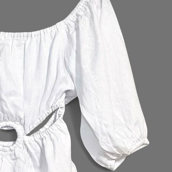 Faithfull The Brand Almero Mini Dress - Plain White Size 6 Boho Linen NWT - Picture 7 of 16